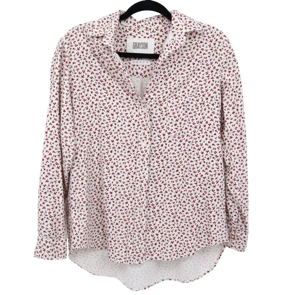 Grayson The Hero Flannel Top Womens 2 White Bloomcore Boho Granny Elevated Basic